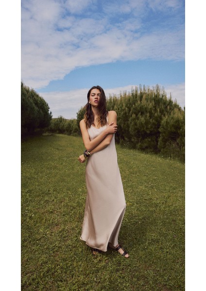 Bella - Saten Maxi Elbise