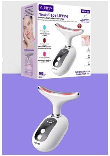 Ahb-02 400MAH, 45 Derece Isıtmalı, Lcd Göstergeli Boyun ve Yüz Masaj Cihazı