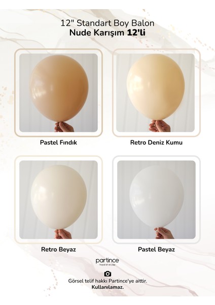 12 Adet Standart Boy 12'' Nude Karışım Balon modelleri