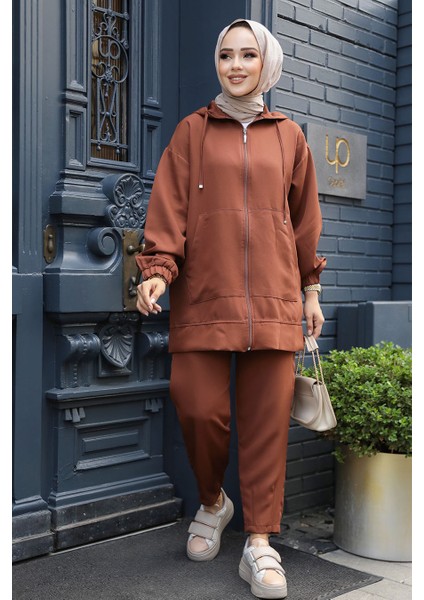 Fermuarlı Koyu Taba Tesettür Ikili Takım 10400KTB fiyatları