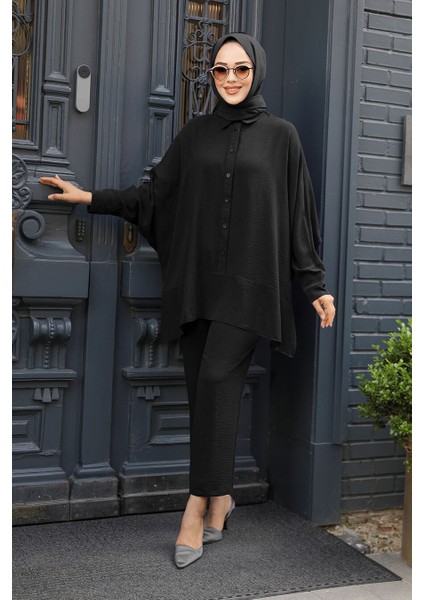 Düğmeli Siyah Tesettür Ikili Takım 67751S