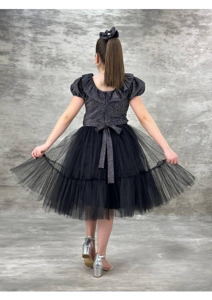 Kız Çocuk Eslem Simli Fırfır Dekolte Şık Elbise 10-13 Yaş fırsatları