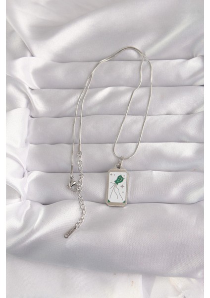 316L Çelik Gümüş Renk Beyaz Mineli Tarot Kolye fiyatları