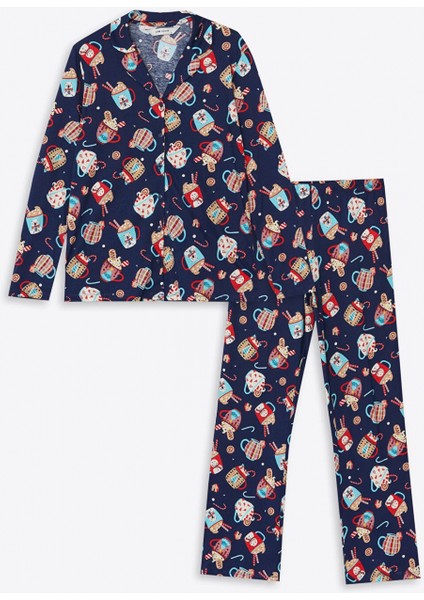 Lcw Young Lacivert Gömlek Yaka Baskılı Kadın Pijama Takımı indirimleri