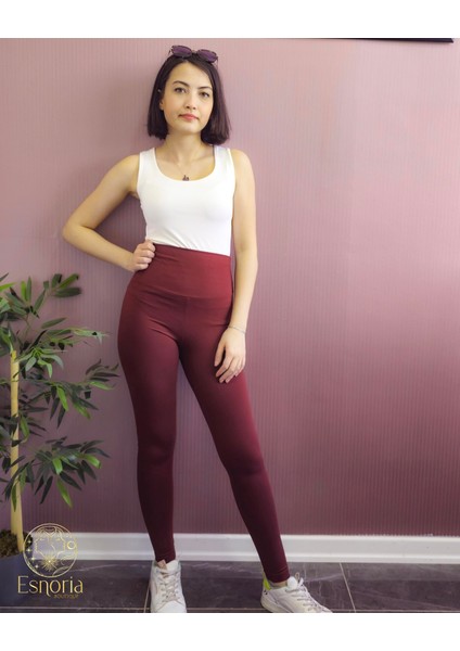 Kadın Bordo Düz Tayt