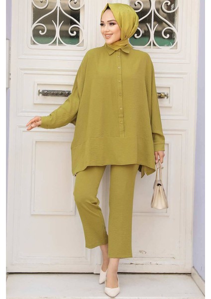 Düğmeli Yağ Yeşili Tesettür Ikili Takım 67751YY modelleri