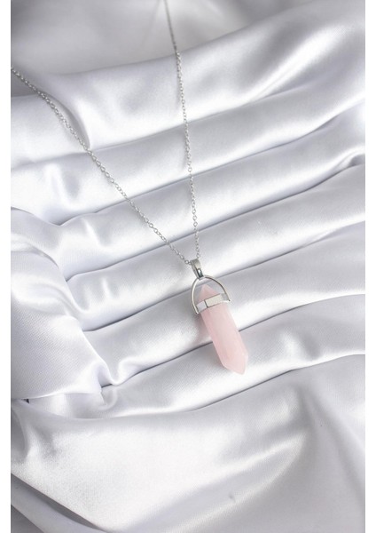 316L Çelik Gümüş Renk Pembe Taşlı Kadın Kolye fiyatları