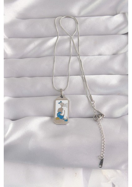 316L Çelik Gümüş Renk Beyaz Mineli Kız Figür Tarot Kolye fiyatları