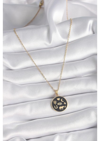 316L Çelik Gold Renk Siyah Şans Kolyesi fiyatları