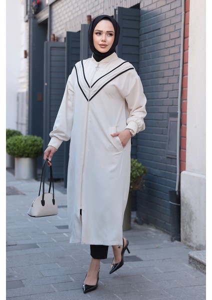 Fermuarlı Bej Tesettür Hırka 15201BEJ