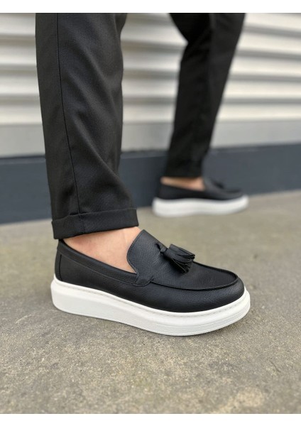 JY154 Blaze Bağcıksız Püsküllü Cilt Erkek Günlük Spor Klasik Ayakkabı Cbt - Siyah