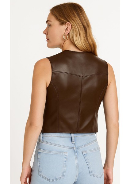 Hakiki Deri Kahverengi Kadın Yelek modelleri