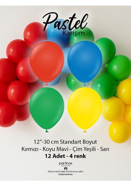 12 Adet Standart Boy 12'' Pastel Karışım Balon modelleri