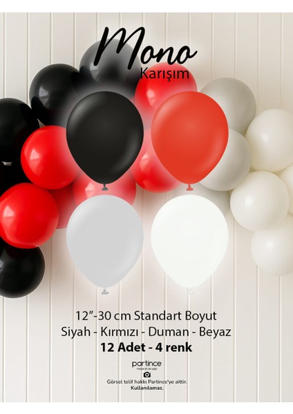 12 Adet Standart Boy 12'' Mono Karışım Balon modelleri