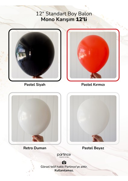 12 Adet Standart Boy 12'' Mono Karışım Balon fırsatları