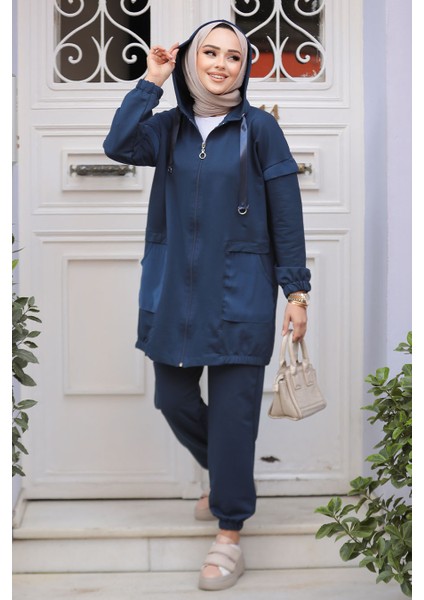 Kapşonlu Lacivert Tesettür Ikili Takım 20072L