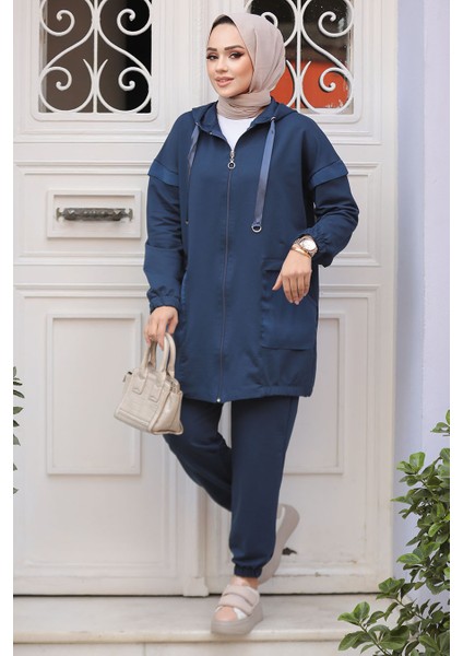 Kapşonlu Lacivert Tesettür Ikili Takım 20072L fiyatları