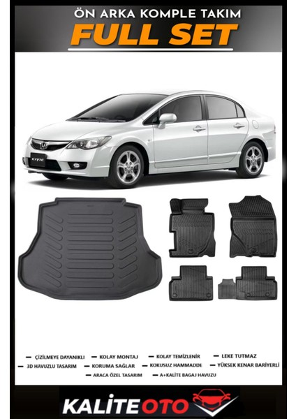 Honda Civic Bagaj Havuzu+4.5d Havuzlu Paspas Seti 2008 Model