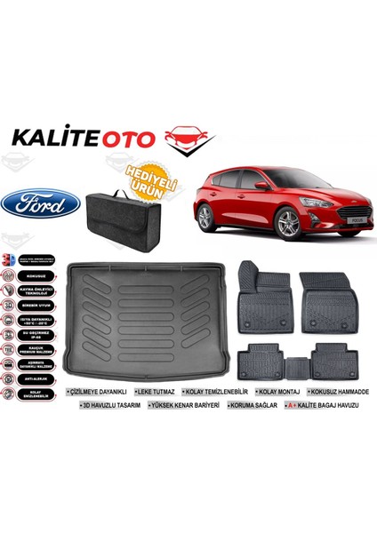 Focus Hatchback 2022 Model Tamir Kitli Bagaj Havuzu+4d Araca Özel Havuzlu Paspas Takımıı Rice