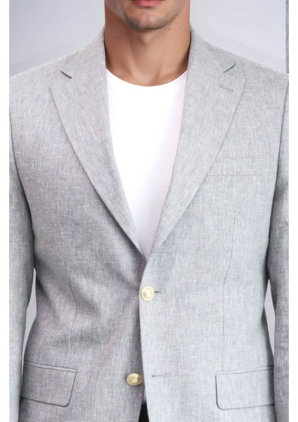 Gri Keten Dokulu Gold Renk Metal Düğmeli Slim Fit Erkek Blazer Ceket - Wessi fiyatları