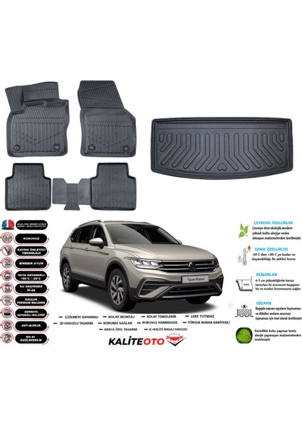 Volkswagen Allspace 2016 Model 7 Koltuk Esnek Bagaj Havuzu Araca Özel Siyah Paspas Takımı