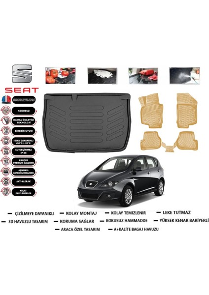 Seat Altea 2006 Model Bagaj Havuzu(Paspası)+Araca Özel Bej Paspas Takımı Flex