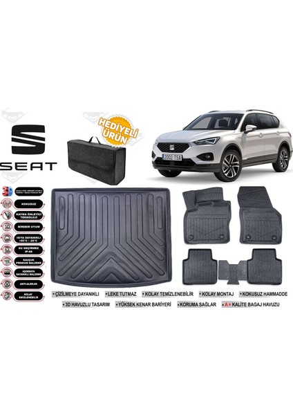 Seat Tarraco 2024 Model Bagaj Havuzu+4d Araca Özel Havuzlu Paspas Takımıı Rice