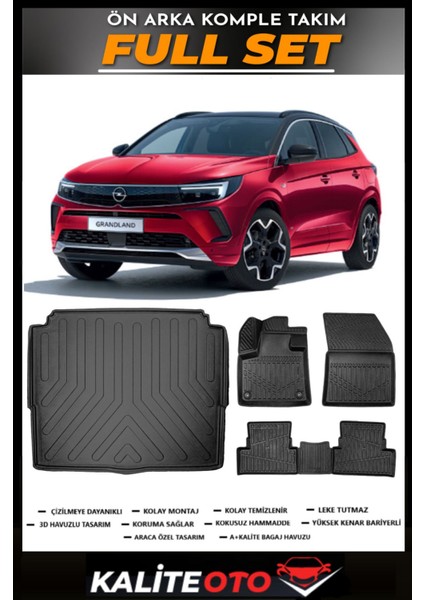 Opel Grandland Alt Bagaj Havuzu+4.5d Havuzlu Paspas Seti 2018 Model