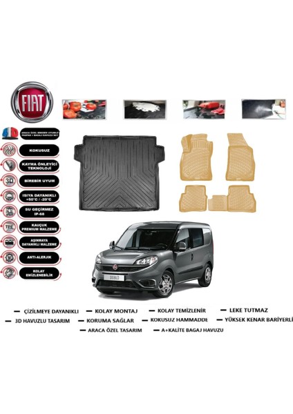 Fiat Doblo 2017 Model Bagaj Havuzu(Paspası)+Araca Özel Bej Paspas Takımı Flex
