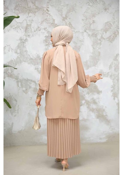 Inci Işlemeli Camel Tesettür Etekli Ikili Takım 10991C fırsatları