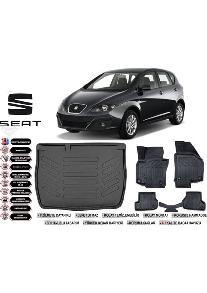 Seat Altea 2015 Model Bagaj Havuzu Araca Özel Siyah Ekstra Havuzlu Paspas Takımı