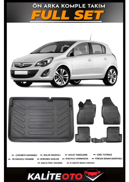 Opel Corsa D Bagaj Havuzu+4.5d Havuzlu Paspas Seti 2009 Model