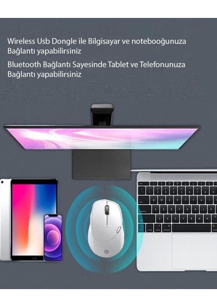 MS012 2,4gh Wireless Bluetooth Kablosuz Mouse Beyaz
