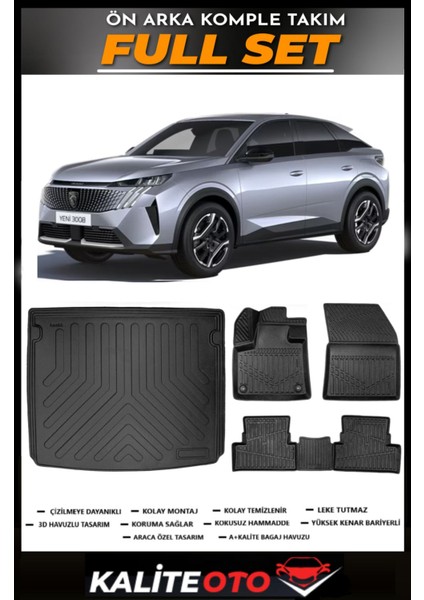Peugeot 3008 Hybrid Üst Bagaj Havuzu+4.5d Havuzlu Paspas Seti 2024 Model