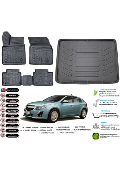 Chevrolet Cruze Hatchback 2011 Model Esnek Bagaj Havuzu Araca Özel Siyah Paspas Takımı