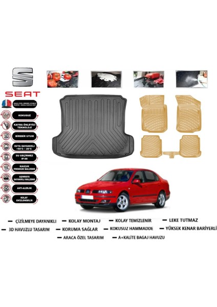 Seat Toledo Sedan 2002 Model Bagaj Havuzu(Paspası)+Araca Özel Bej Paspas Takımı Flex
