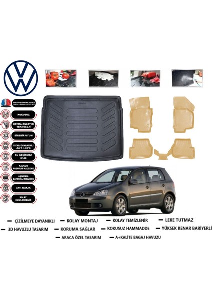 Volkswagen Golf 5 2005 Model Bagaj Havuzu(Paspası)+Araca Özel Bej Paspas Takımı Flex