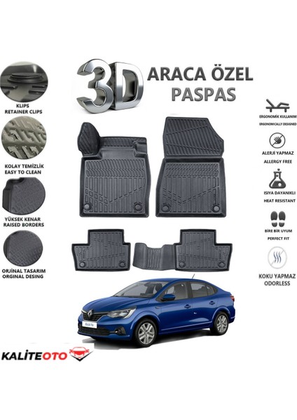 Renault Taliant 2021 Tam Uyumlu Kokusuz 3D Havuzlu Paspas