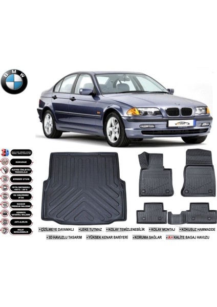 Bmw 3 Serisi E46 2000 Model Bagaj Havuzu Araca Özel Siyah Extra Havuzlu Paspas Takımı