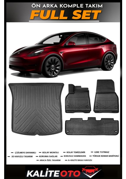 Tesla Model Y Bagaj Havuzu+4.5d Havuzlu Paspas Seti 2024 Model