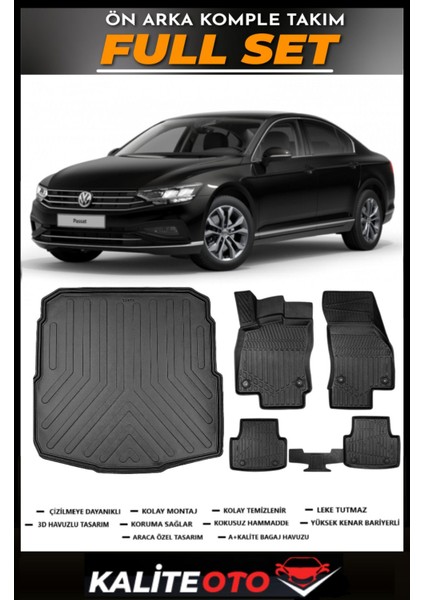 Volkswagen Passat B8 Bagaj Havuzu+4.5d Havuzlu Paspas Seti 2017 Model