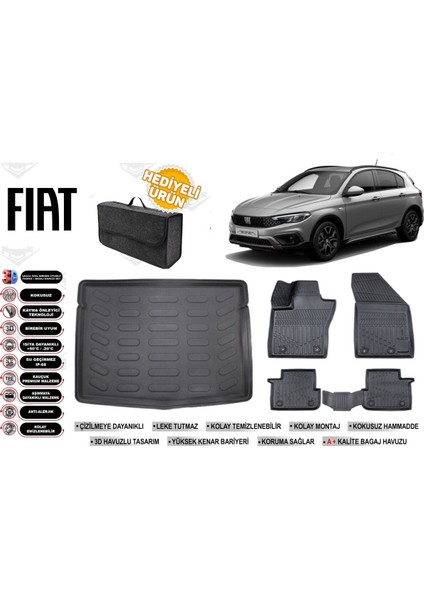 Fiat Egea Cross 2024 Uyumlu Ince Stepne Bagaj Havuzu+4d Araca Özel Havuzlu Paspas Takımı