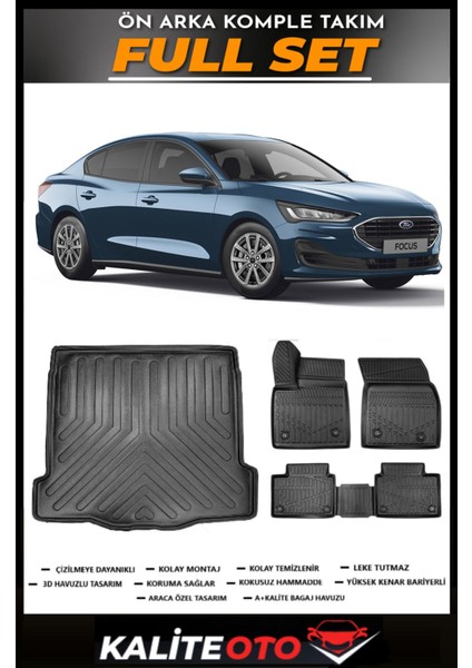 Ford Focus 5 Sedan Ince Stepneli Bagaj Havuzu+4.5d Havuzlu Paspas Seti 2020 Model