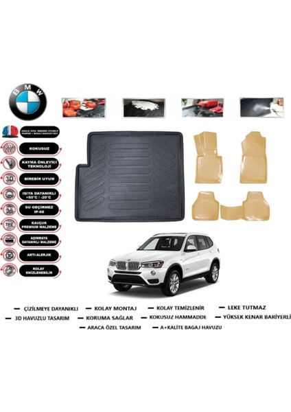 Bmw X3 2015 Model Bagaj Havuzu(Paspası)+Araca Özel Bej Paspas Takımı Flex