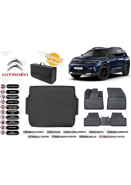Citroen C5 Aircross 2023 Model Üst Bagaj Havuzu+4d Araca Özel Havuzlu Paspas Takımıı Rice
