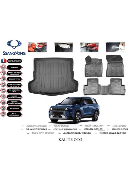 Ssangyong Torres Evx 2024 ve Vsonrası 3D Bagaj Havuzu+4d Havuzlu Paspas Seti