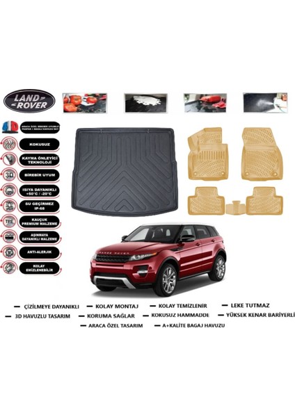 Land Rover Evoque 2011 Model Bagaj Havuzu(Paspası)+Araca Özel Bej Paspas Takımı Flex