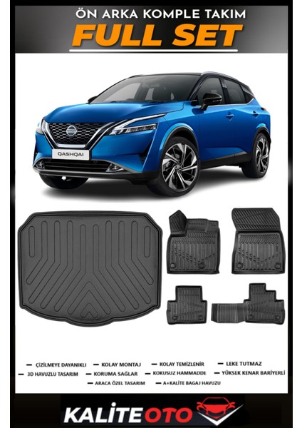 Nissan Qashqai Alt Bagaj Havuzu+4.5d Havuzlu Paspas Seti 2025 Model