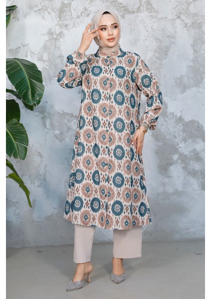 Desenli Zümrüt Yeşili Tesettür Ikili Takım 10692ZY modelleri