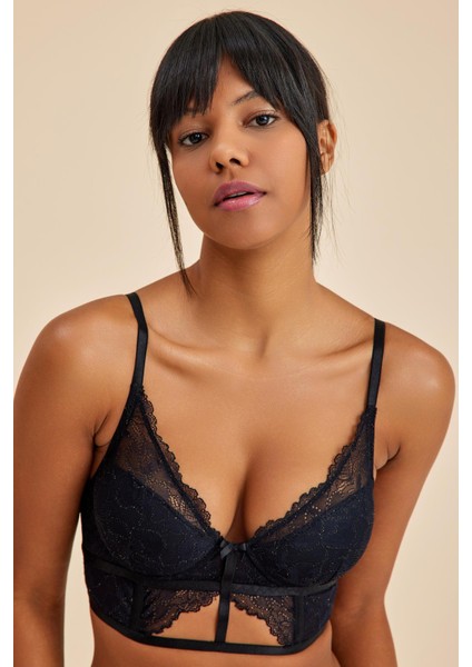 Roma Siyah Dantelli Dolgusuz Toparlayıcı Büstiyer Sütyen